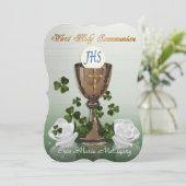 Ierse Eerste Communie uitnodiging met shamrocks (Staand voorkant)