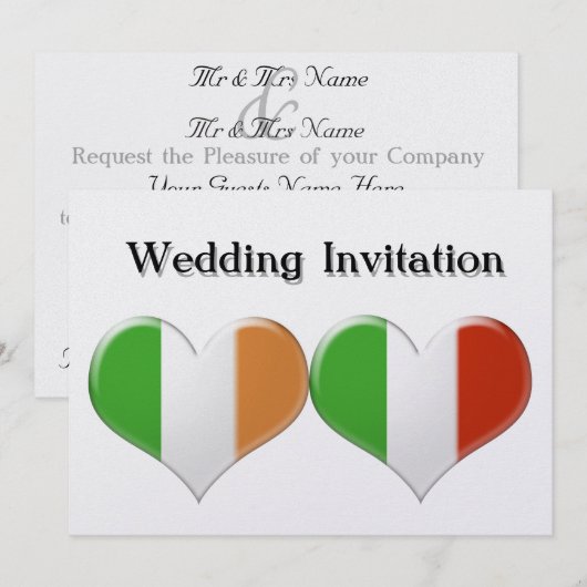 Ierse en Italiaanse hartvlaggen bruiloft uitnodigi Kaart (Voorkant / Achterkant)