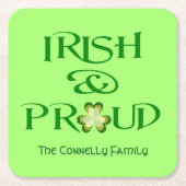 Ierse en Trotse Shamrock gepersonaliseerd Kartonnen Onderzetters (Voorkant)