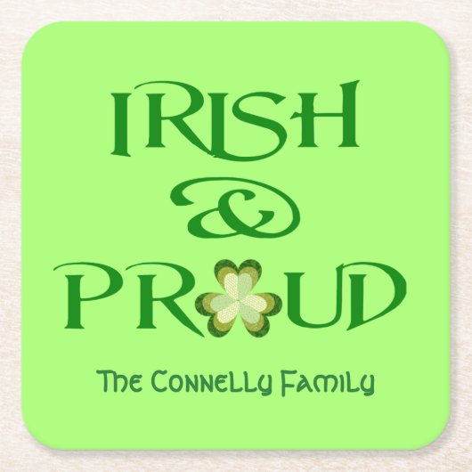 Ierse en Trotse Shamrock gepersonaliseerd Kartonnen Onderzetters (Voorkant)