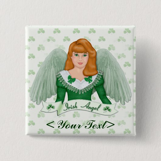 Ierse engel en banner vierkante button 5,1 cm (Voorkant)