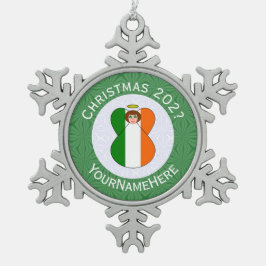 Ierse engel kerstvlag gepersonaliseerd tin sneeuwvlok ornament