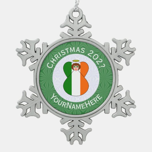 Ierse engel kerstvlag gepersonaliseerd tin sneeuwvlok ornament (Voorkant)