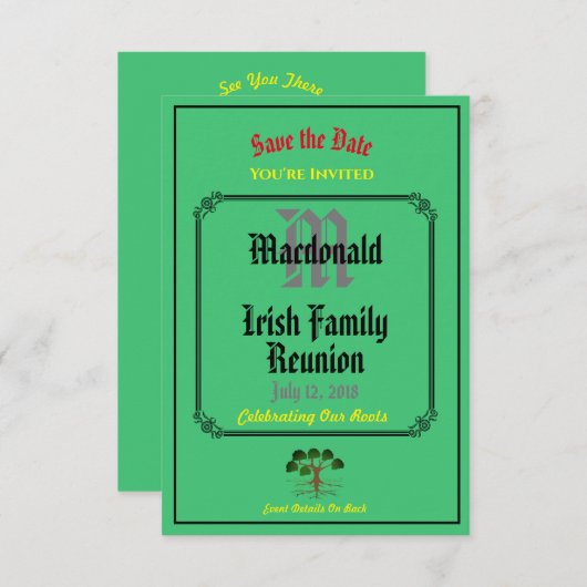 Ierse familie reünie Elke naam Datum groen nodigt Save The Date (Voorkant / Achterkant)