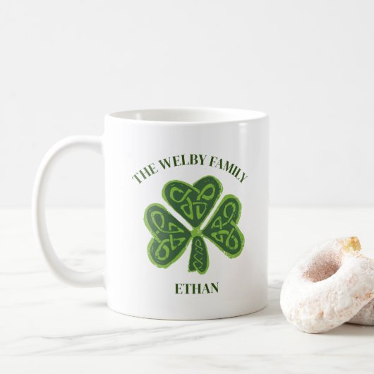 Ierse familienaam Keltisch Shamrock Custom Koffiemok (Met donut)