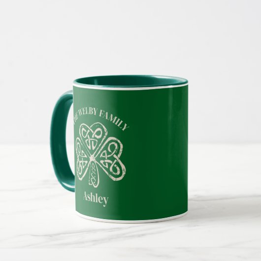 Ierse familienaam Keltisch Shamrock Custom Mok (Voorkant links)