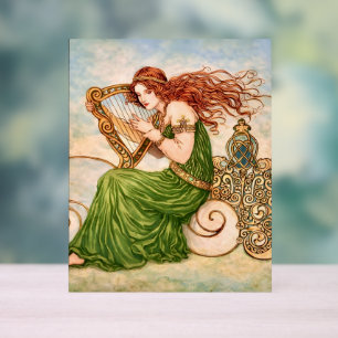 Ierse Godin die Harp Speelt – Keltische Art Nouvea Acryl Bord