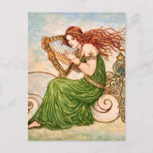 Ierse Godin die Harp Speelt – Keltische Art Nouvea Feestdagenkaart