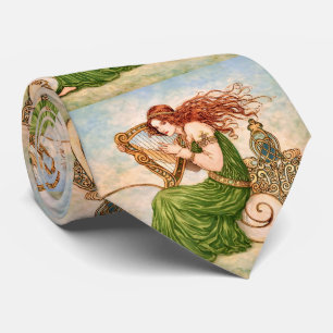 Ierse Godin die Harp Speelt – Keltische Art Nouvea Stropdas