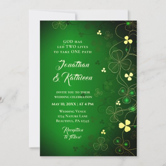 Ierse Golden Leaf Clover Design Wedding Blessing Kaart (Voorkant)