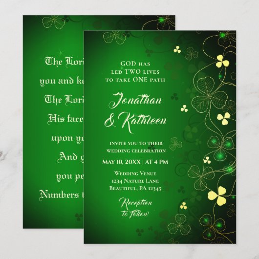Ierse Golden Leaf Clover Design Wedding Blessing Kaart (Voorkant / Achterkant)