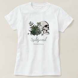 Ierse gotische groene schedel & rozen bruidsmeisje t-shirt