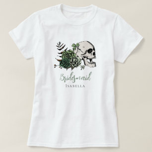 Ierse gotische groene schedel & rozen bruidsmeisje t-shirt