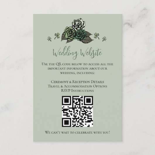 Ierse Groene Bloemen Schedels Huwelijk Website QR Informatiekaartje (Voorkant)