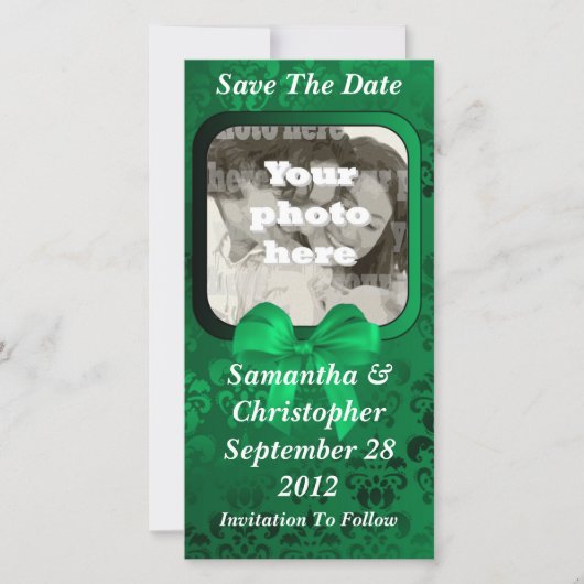 Ierse groene damast save the date bruiloft (Voorkant)