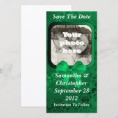 Ierse groene damast save the date bruiloft (Voorkant / Achterkant)