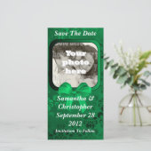 Ierse groene damast save the date bruiloft (Staand voorkant)