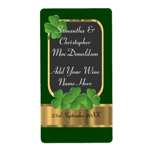 Ierse groene en gouden bruiloft wijn fles etiket (Voorkant)