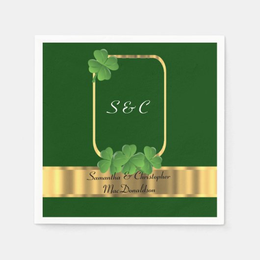Ierse groene, gouden en shamrock bruiloft servetten (Voorkant)