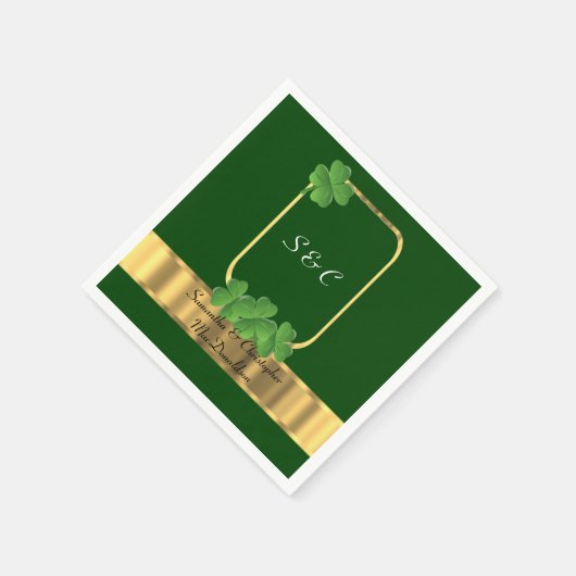 Ierse groene, gouden en shamrock bruiloft servetten (Hoek)
