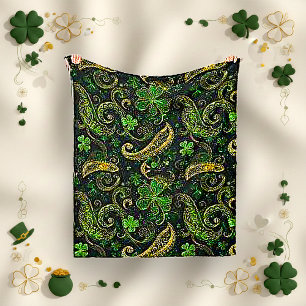 Ierse groene gouden paisley klaverpatroon fleece deken