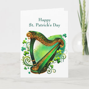 Ierse Groene Harp Shamrocks Illustratie Feestdagen Kaart