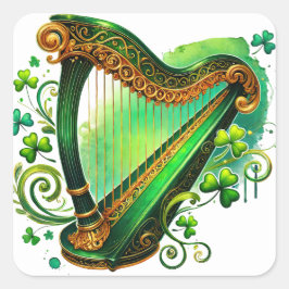 Ierse Groene Harp Shamrocks Illustratie Vierkante Sticker
