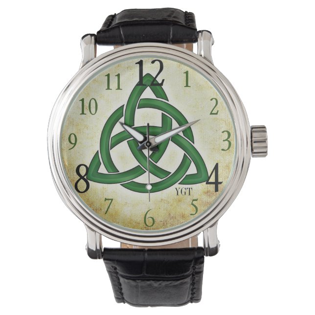 Ierse Groene Keltische Knot Mannen Horloge (Voorkant)