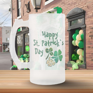 Ierse Groene Klaver Gelukkig St. Patrick`s Day Matglas Bierpul