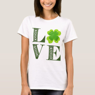 Ierse Groene Klaver Shamrock Keltische Knoop LOVE  T-shirt