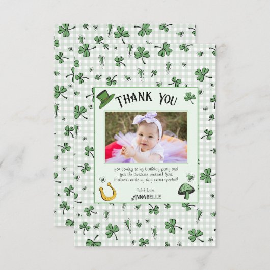 Ierse Groene Klavers en Harten Kids Verjaardag Bedankkaart (Voorkant / Achterkant)