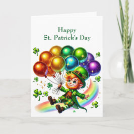 Ierse Groene Leprechaun Ballonnen Illustratie Feestdagen Kaart