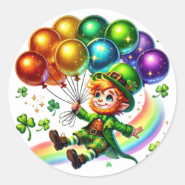 Ierse Groene Leprechaun Ballonnen Illustratie Ronde Sticker