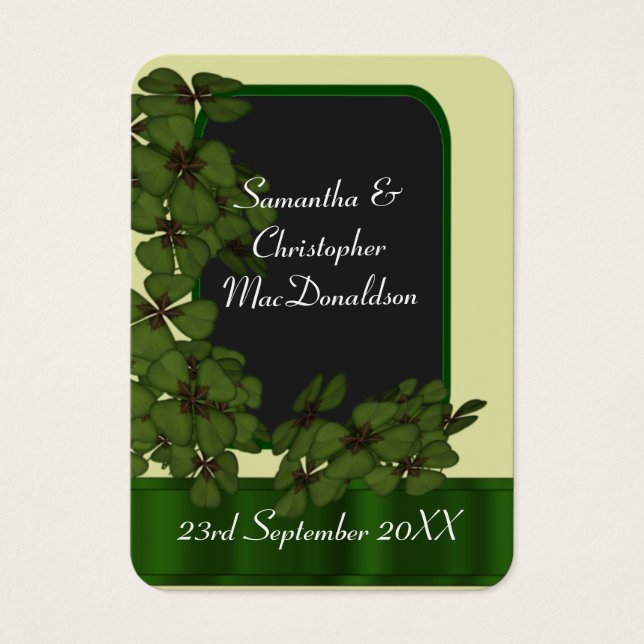 Ierse groene shamrock bruiloft gunst dank u label visitekaartje (Voorkant)