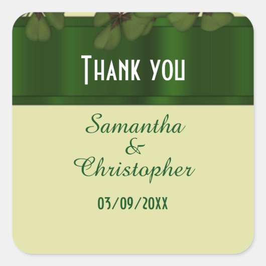 Ierse groene shamrock dank u vierkante sticker (Voorkant)