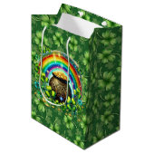 Ierse groene vierbladige klaver medium cadeauzakje (Voorkant Gekanteld)