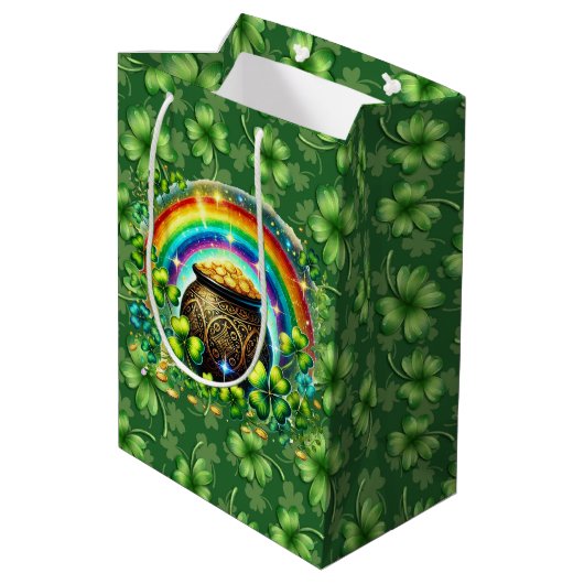 Ierse groene vierbladige klaver medium cadeauzakje (Achterkant Gekanteld)