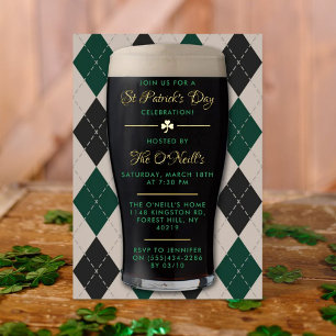 Ierse Guinness Pint St. Patrick's Day Feest Echte Folie Uitnodiging