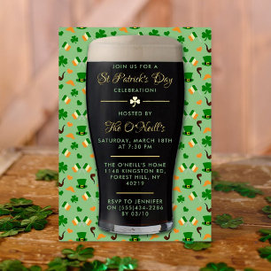 Ierse Guinness Pint St. Patrick's Day Feest Echte Folie Uitnodiging