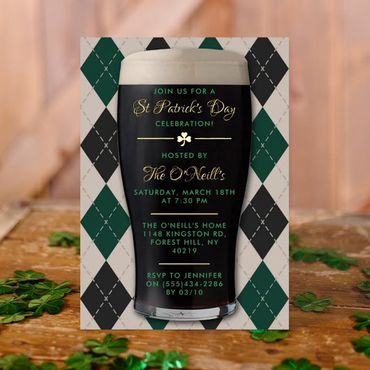 Ierse Guinness Pint St. Patrick's Day Feest Echte Folie Uitnodiging