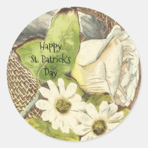 Ierse Happy St. Patrick's Day Witte Bloemen Ronde Sticker