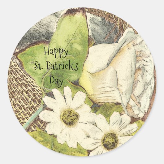Ierse Happy St. Patrick's Day Witte Bloemen Ronde Sticker (Voorkant)
