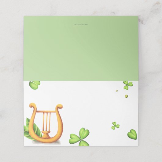 Ierse Harp Green Clovers Plaatskaartje (Buitenkant ongevouwen)