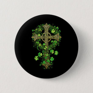 Ierse Harp Keltisch Kruis Knoop Klaver St Shamrock Ronde Button 5,7 Cm
