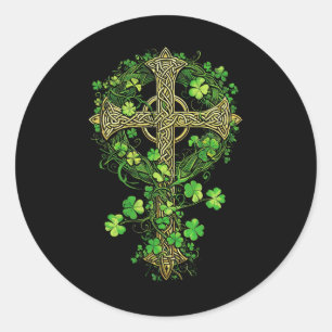 Ierse Harp Keltische Kruisknoop Klaver St Shamrock Ronde Sticker
