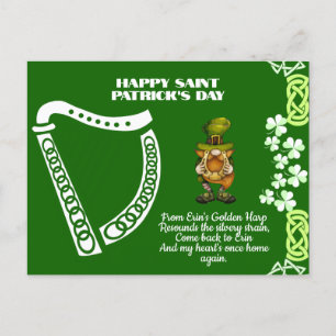 Ierse Harp Saint Patrick's Day Leprechaun Feestdagenkaart