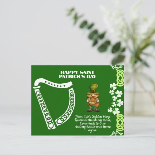  Ierse Harp Saint Patrick's Day Leprechaun Feestdagenkaart (Staand voorkant)