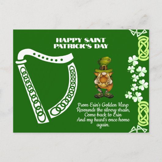 Ierse Harp Saint Patrick's Day Leprechaun Feestdagenkaart (Voorkant)
