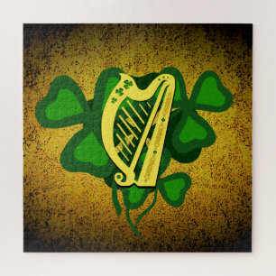 Ierse harp shamrock, groene shamrocks 4 blad klave legpuzzel
