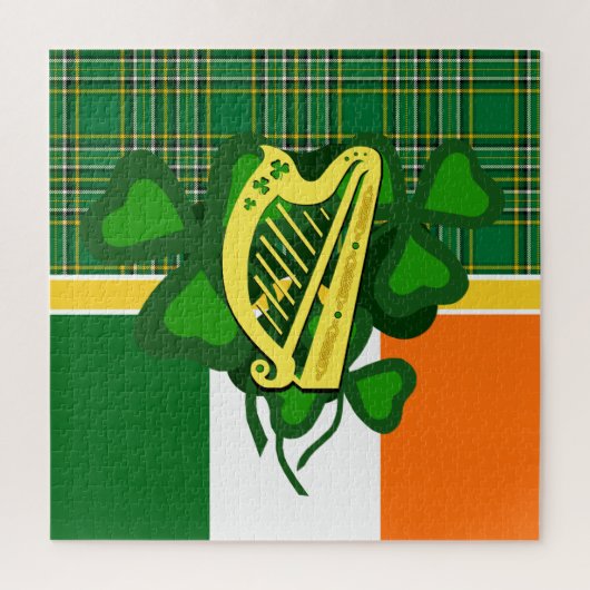 Ierse harp shamrock/Ierland nationale plaid/vlag Legpuzzel (Verticaal)